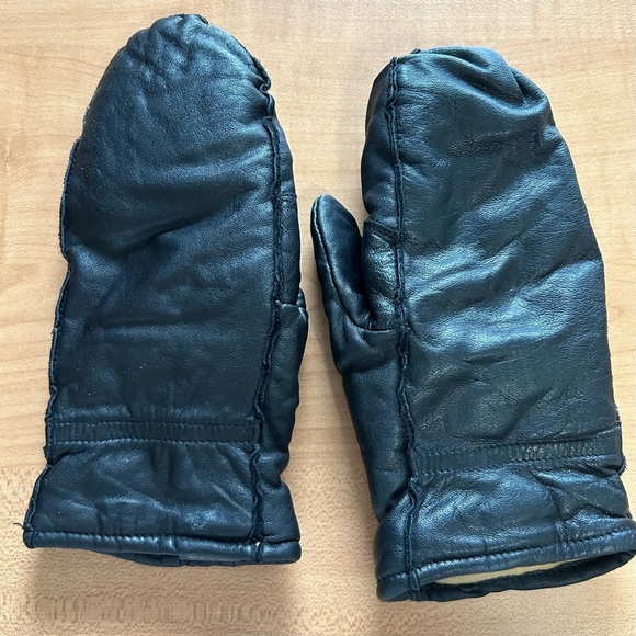 Gloves leather mittens woman’s size large black - Picture 1 of 3